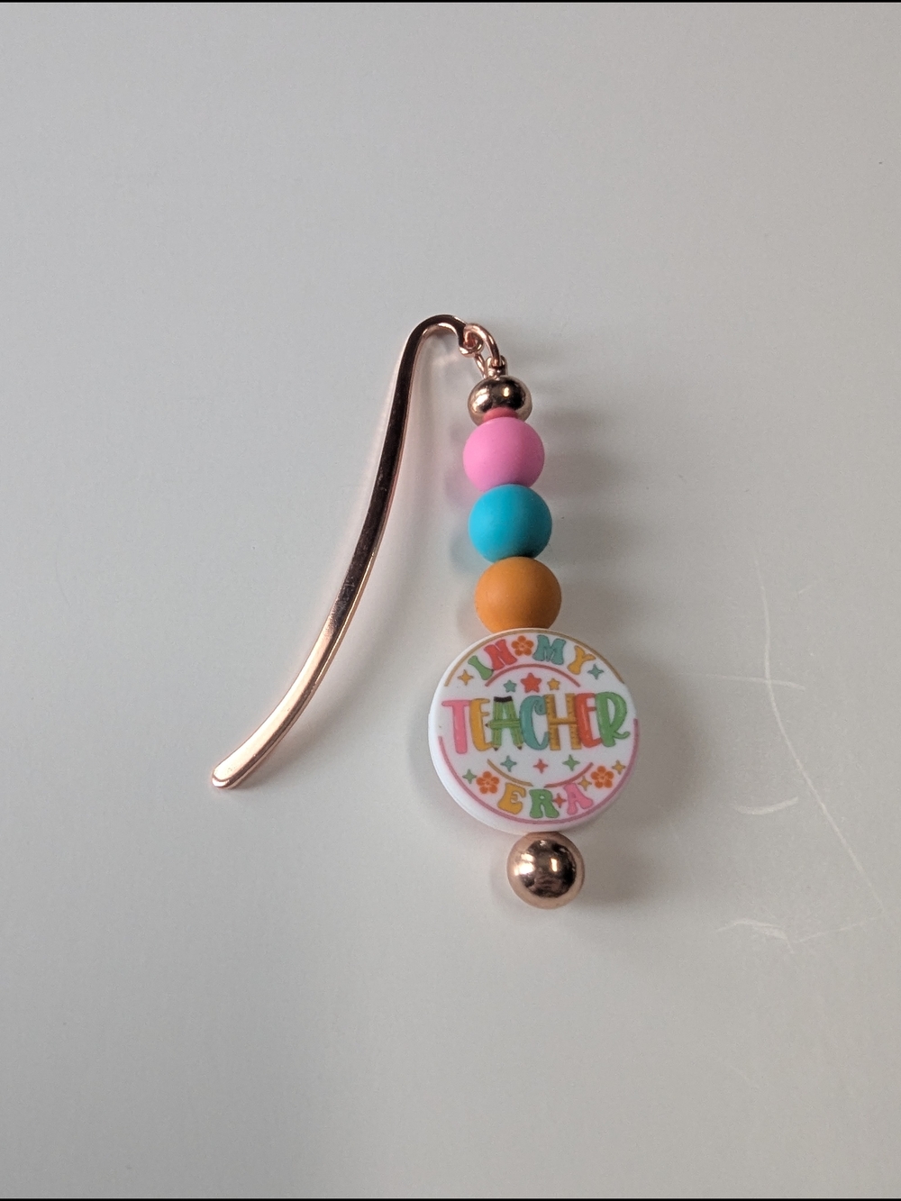 Handcrafted Bookmark In My Teacher Era Bead Charm beaded Multi Color White NEW